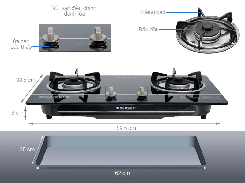 Thông số kỹ thuật Bếp ga âm Sunhouse SHB 501MT