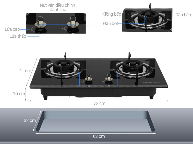 Thông số kỹ thuật Bếp gas âm Sakura SG-2530GB