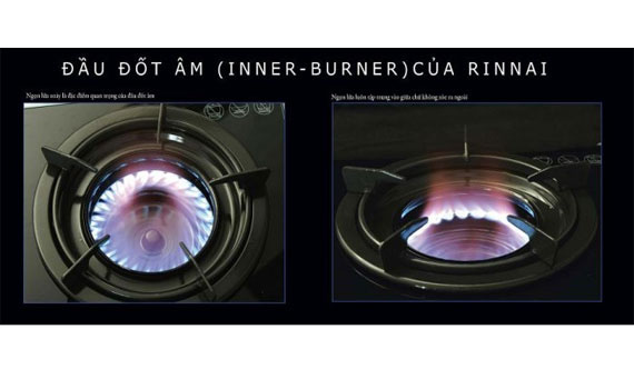 Bếp gas RINNAI RVB-2GIB với công nghệ Inner Burner giúp tiết kiệm gas.