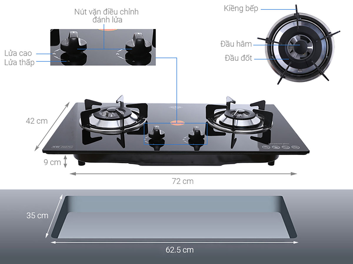 Thông số kỹ thuật Bếp ga âm Kiwa KW-2607G