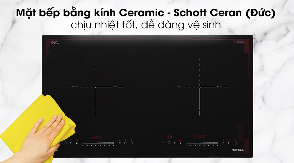 Bếp từ đôi Hafele HC-I2732A - Mặt bếp chất liệu kính Ceramic của thương hiệu Schott Ceran (Đức) bóng sáng