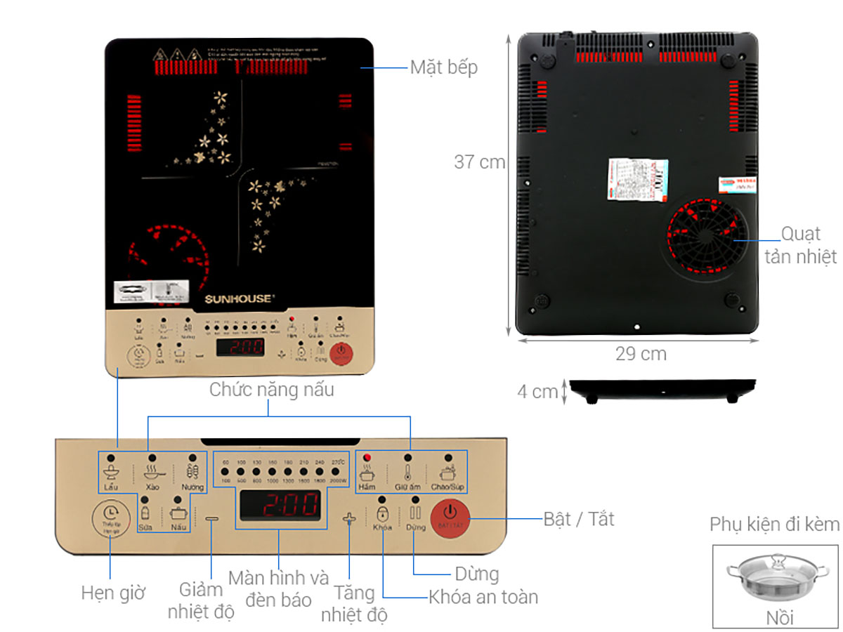 Thông số kỹ thuật Bếp từ Sunhouse SHD 6861