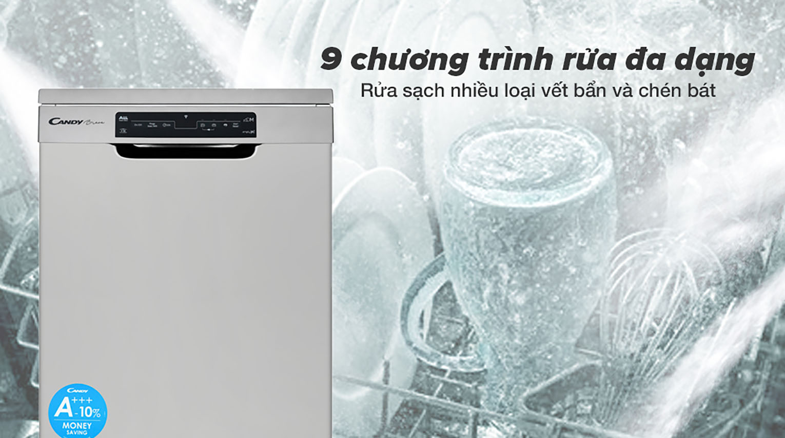 9 chương trình rửa đa dạng - Máy rửa chén Candy CDPN 4D620PX/E 2150W