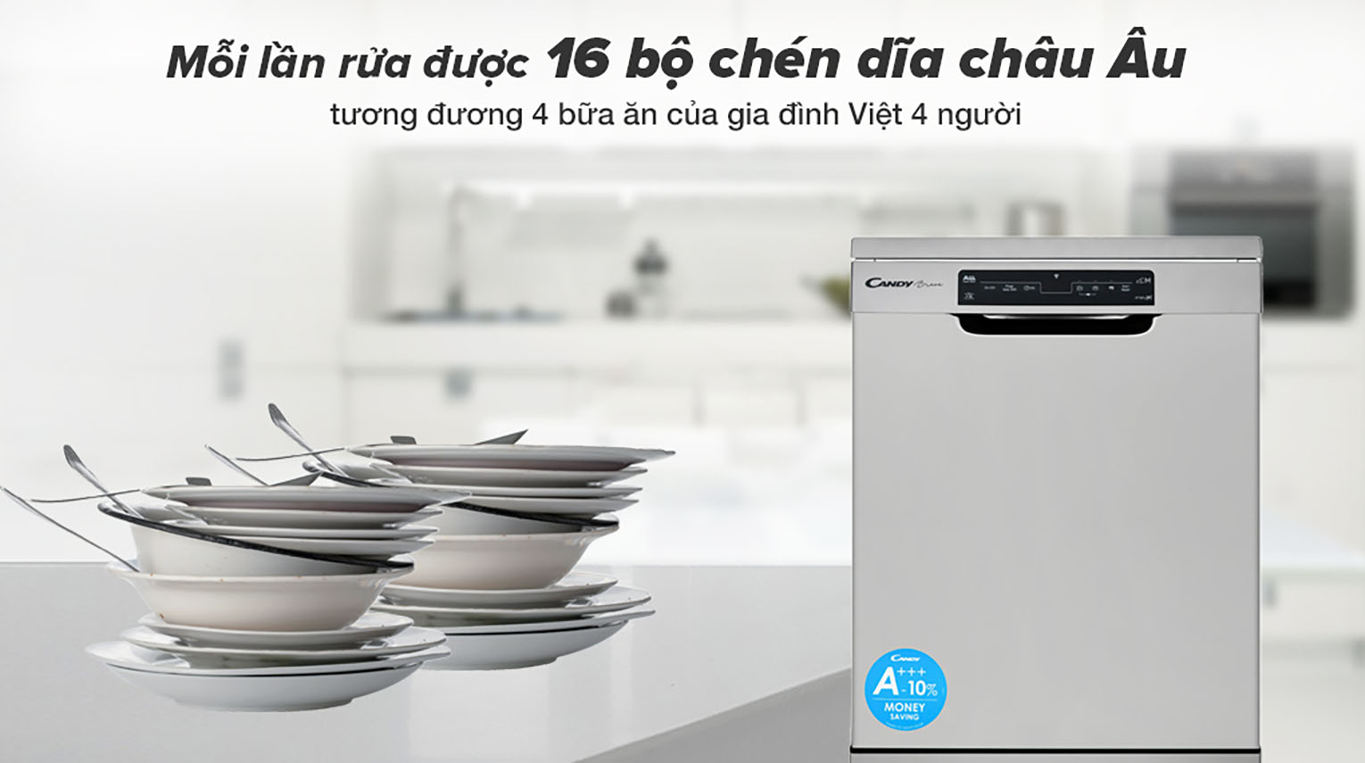 16 bộ chén đĩa châu Âu trong một lần rửa - Máy rửa chén Candy CDPN 4D620PX/E 2150W