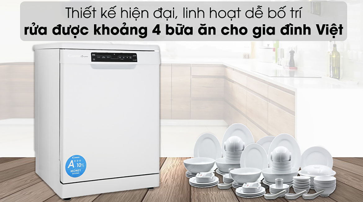 Máy rửa chén Candy CDPN 4D620PW 2150W - Rửa được khoảng 4 bữa ăn cho gia đình Việt