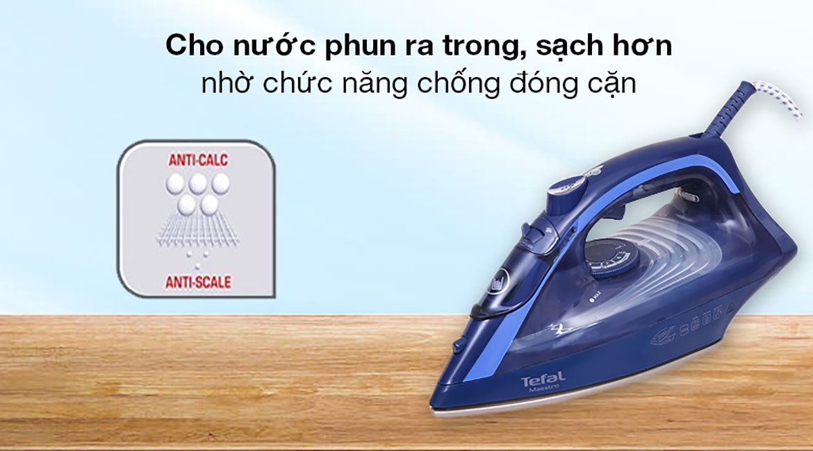 Bàn ủi hơi nước Tefal FV1849E0 - Bàn ủi hơi nước với chức năng chống đóng cặn