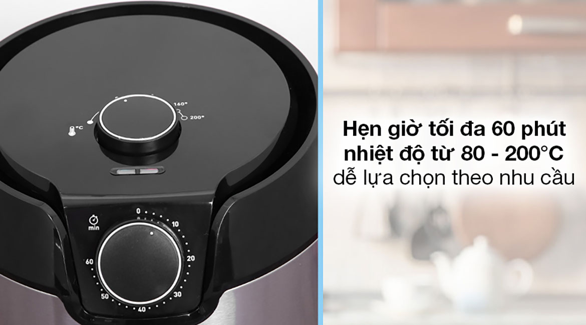 Nồi chiên không dầu Tefal EY201D15 4.2 lít - Hẹn giờ nấu tối đa 60 phút, mức nhiệt độ trong khoảng 80 - 200°C