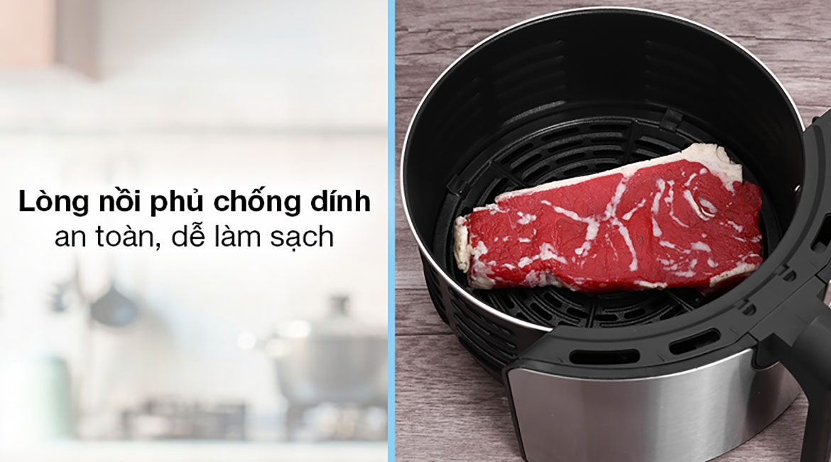 Nồi chiên không dầu Tefal EY201D15 4.2 lít - Lòng nồi bằng thép không gỉ phủ chống dính bền bỉ