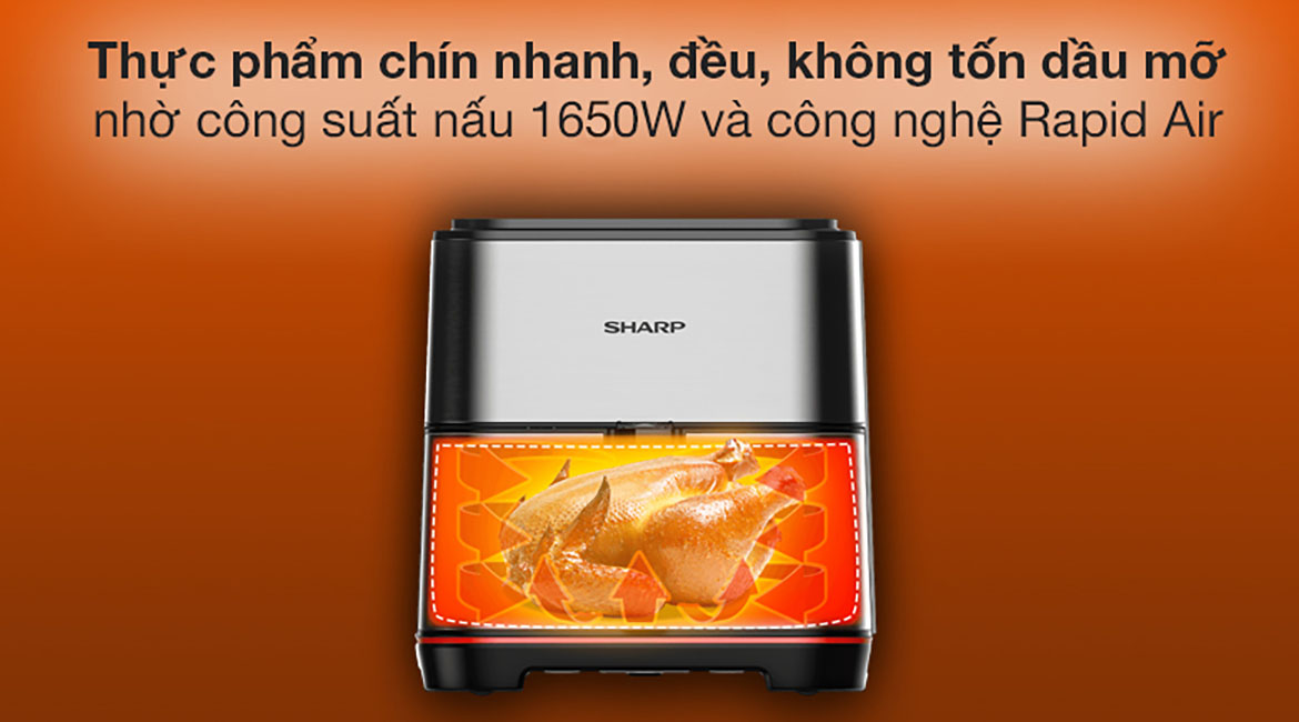 Công suất, công nghệ - Nồi chiên không dầu Sharp KF-AF70EV-ST 5.5 lít