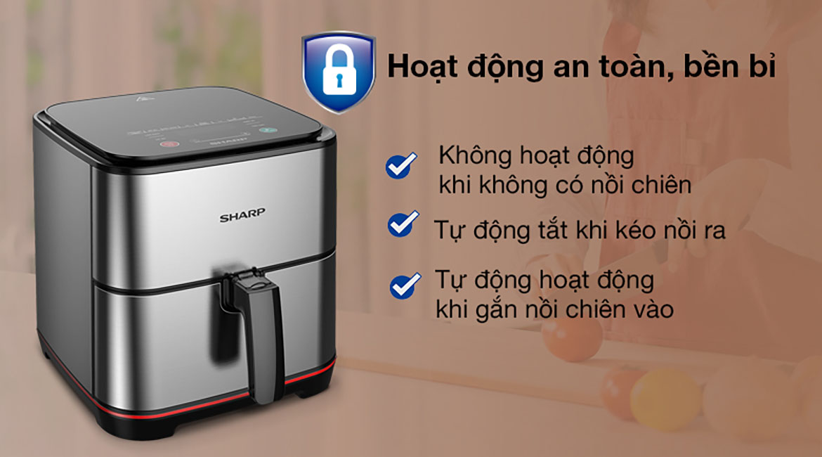 An toàn - Nồi chiên không dầu Sharp KF-AF70EV-ST 5.5 lít