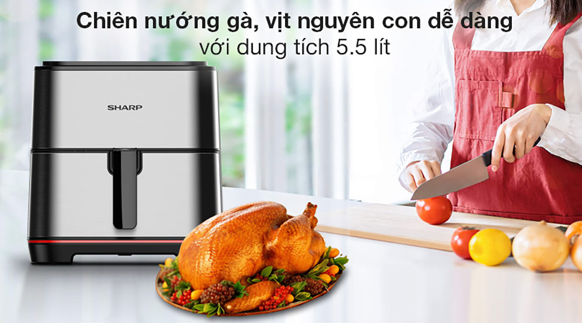 5.5 lít - Nồi chiên không dầu Sharp KF-AF70EV-ST 5.5 lít