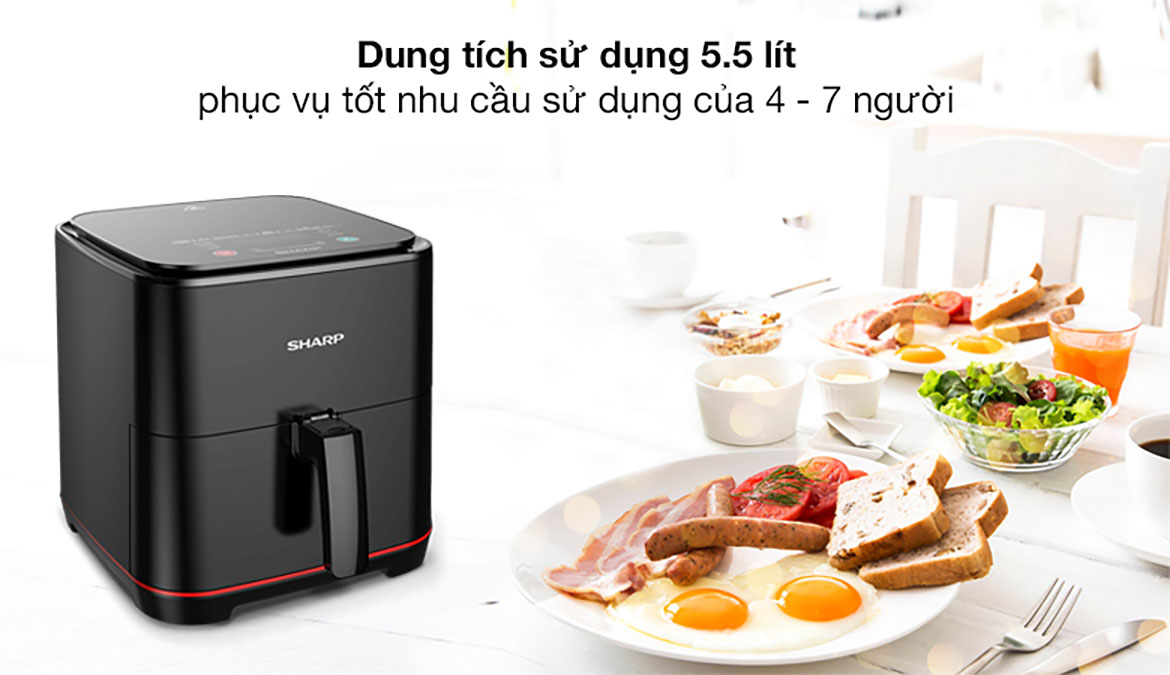 Dung tích - Nồi chiên không dầu Sharp KF-AF70EV-BK 5.5 lít