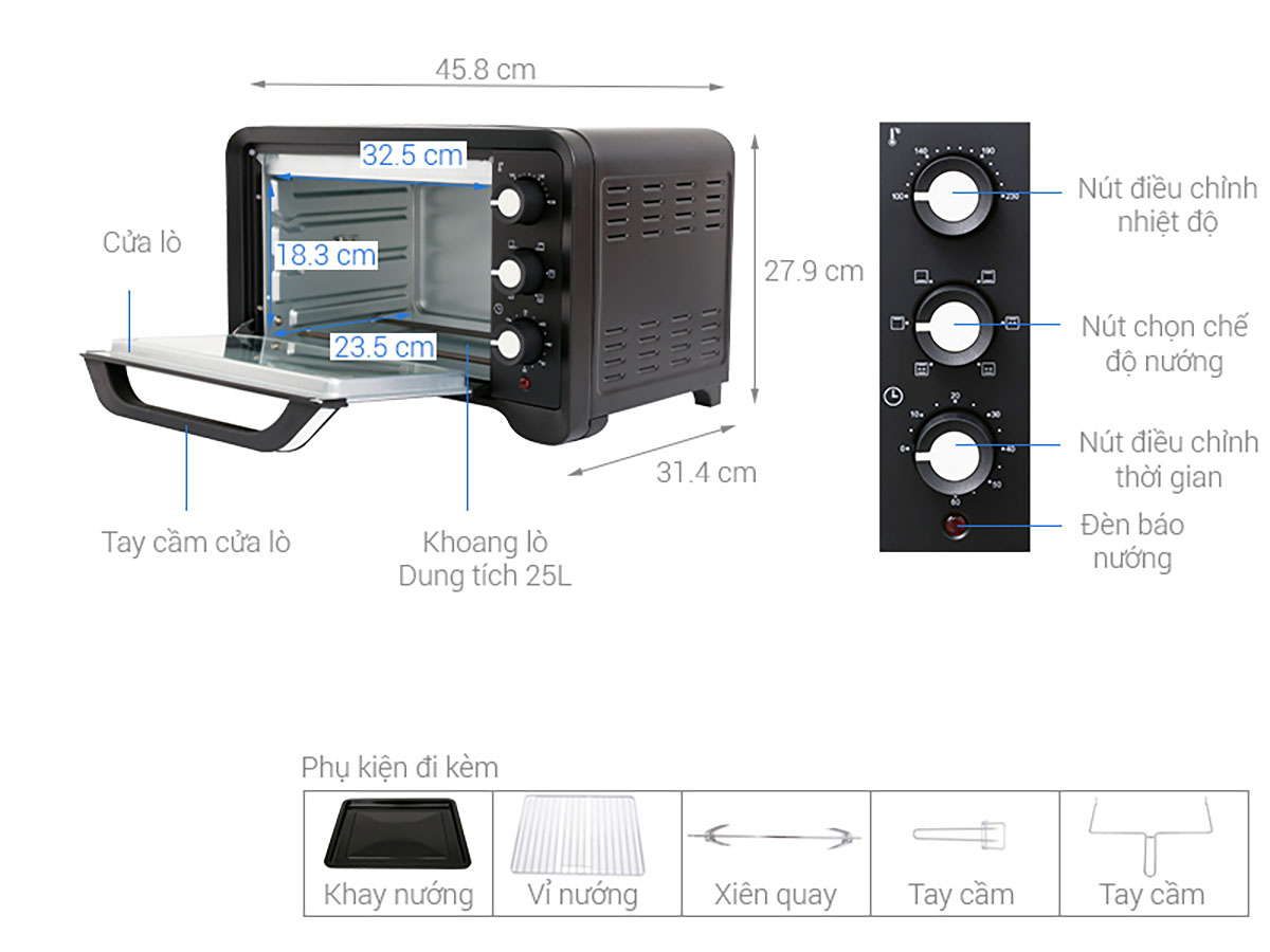 Thông số kỹ thuật Lò nướng Sanaky VH259S2D 25 lít