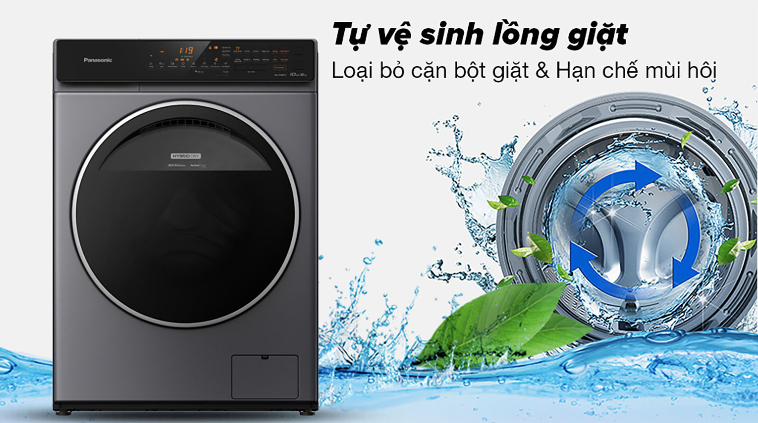 Máy giặt sấy Panasonic Inverter 10 kg NA-S106FC1LV - Tự vệ sinh lồng giặt giúp loại bỏ cặn bẩn, hạn chế mùi hôi