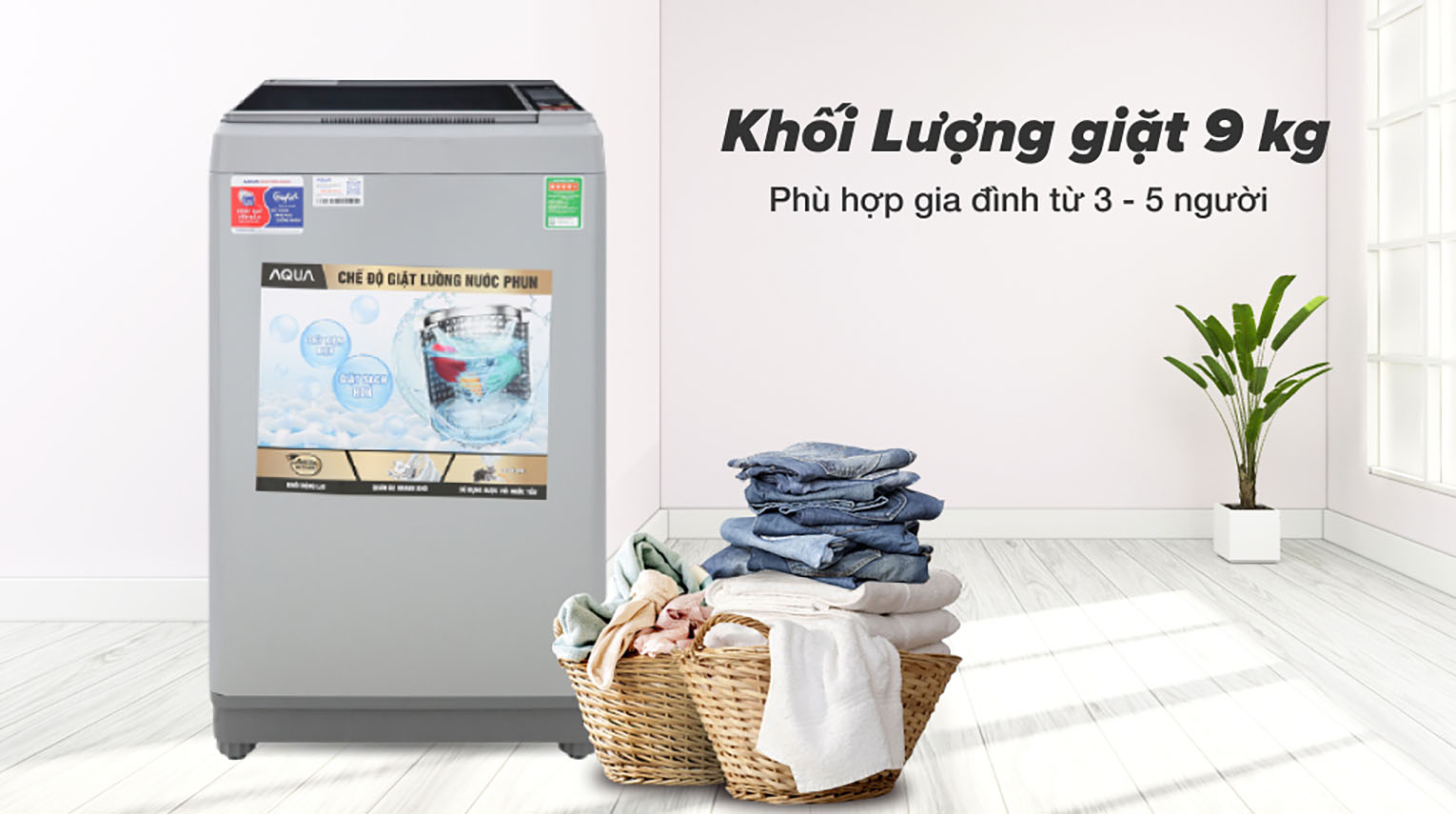 Máy giặt Aqua 9 Kg AQW-S90CT H2 - Khối lượng giặt