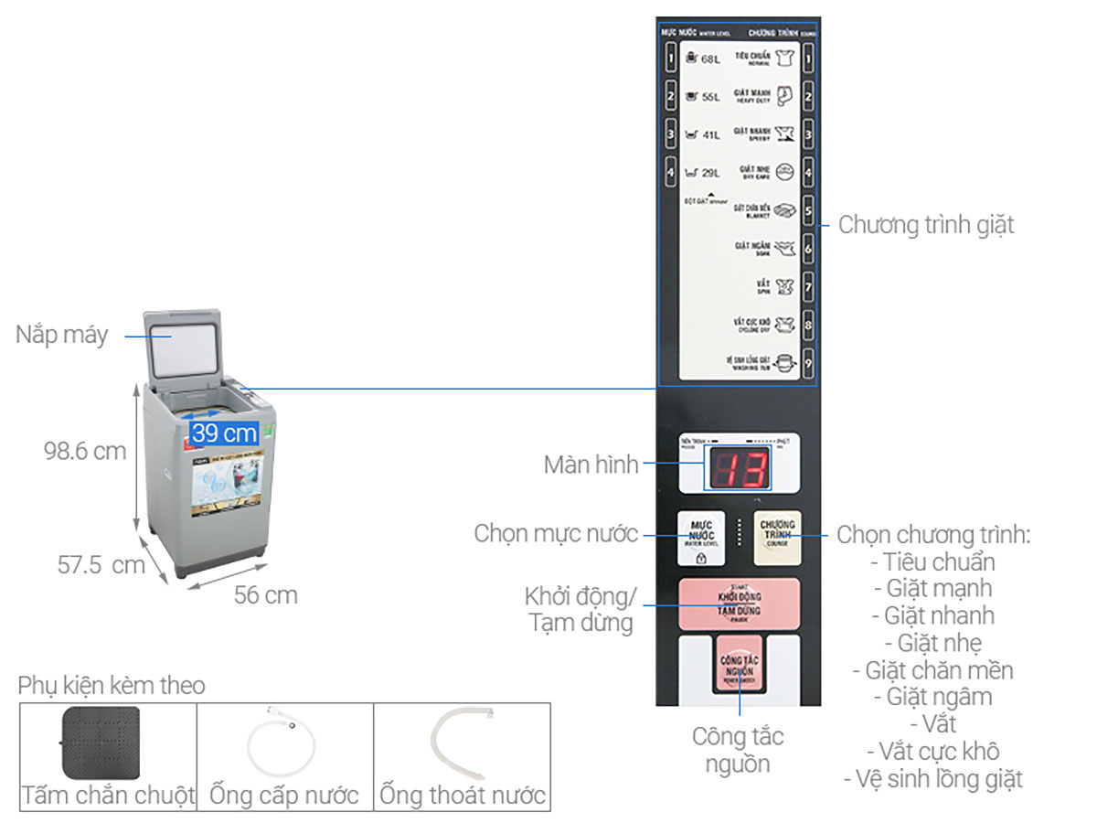 Máy giặt Aqua 9 Kg AQW-S90CT H2