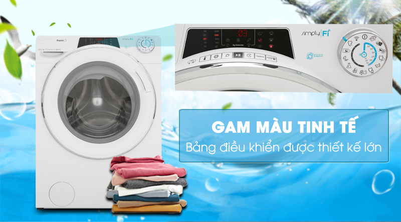 Máy giặt Candy Inverter 10 kg RO 16106DWHC7\1-S-Gam màu tinh tế, bảng điều khiển thiết kế lớn