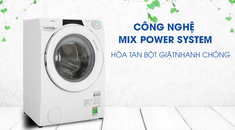 Máy giặt Candy Inverter 10 kg RO 16106DWHC7\1-S-Hòa tan bột giặt nhanh chóng cùng công nghệ Mix Power Syﬆem