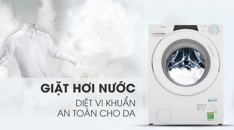 Máy giặt Candy Inverter 10 kg RO 16106DWHC7\1-S-Diệt khuẩn, an toàn cho da với công nghệ hơi nước