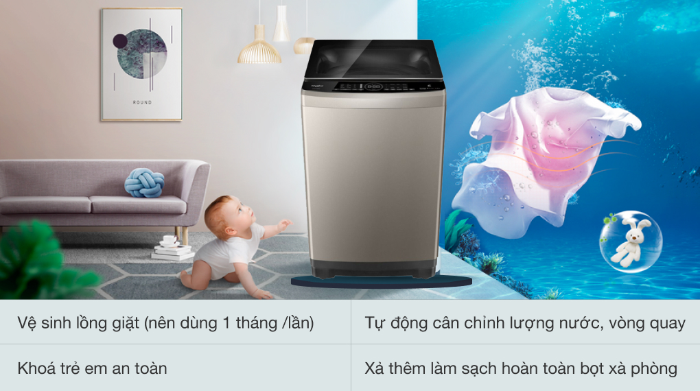 Khóa trẻ em tránh làm ảnh hưởng đến thời gian giặt của máy - Máy giặt Whirlpool VWIID1002FG