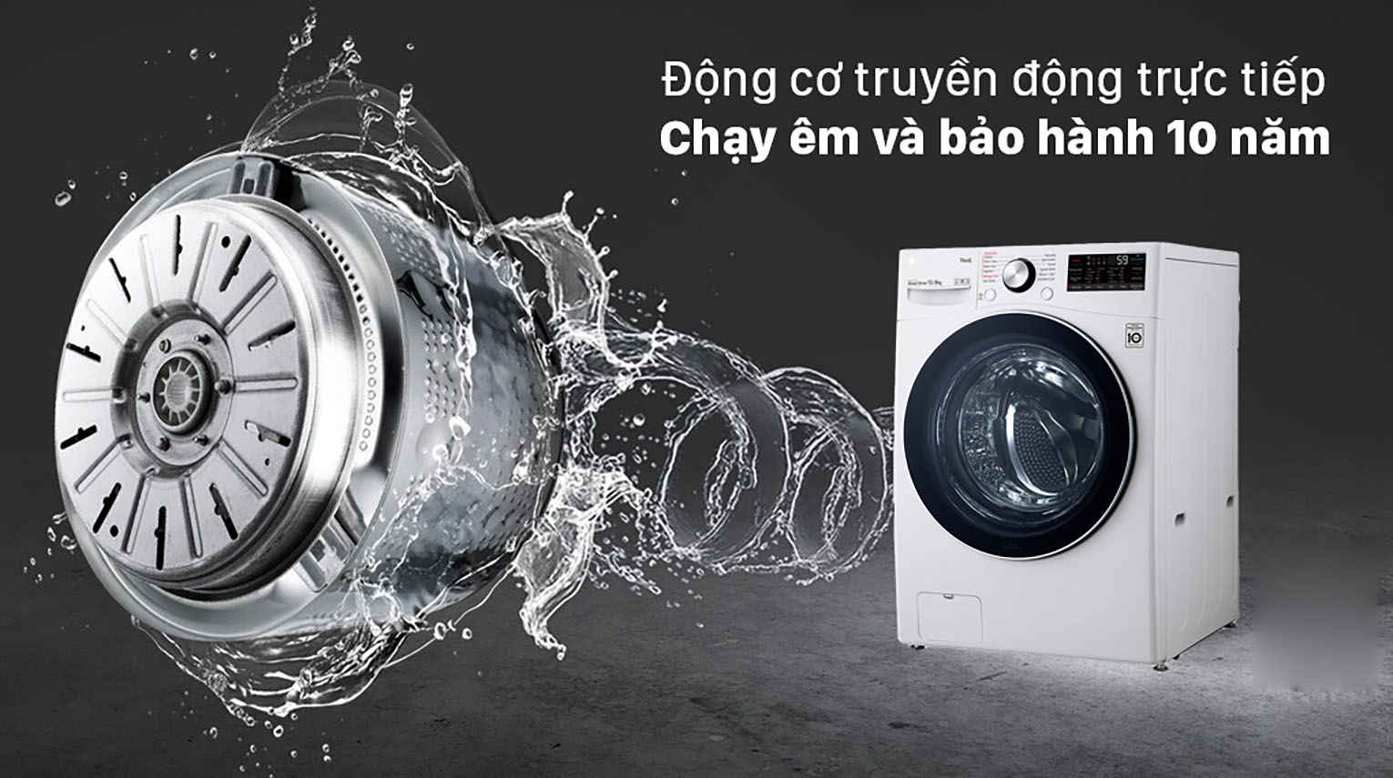 Máy giặt sấy LG Inverter 15 Kg F2515RTGW-Động cơ truyền động trực tiếp giảm thiểu độ ồn và bảo hành đến tận 10 năm