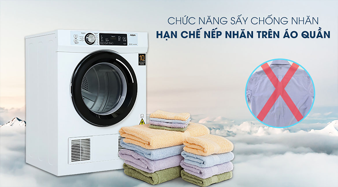 Máy sấy Aqua 7 KG AQH-V700FW - sấy chống nhăn