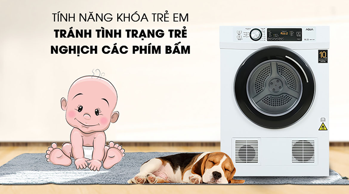 Máy sấy Aqua 7 KG AQH-V700FW - khóa trẻ em