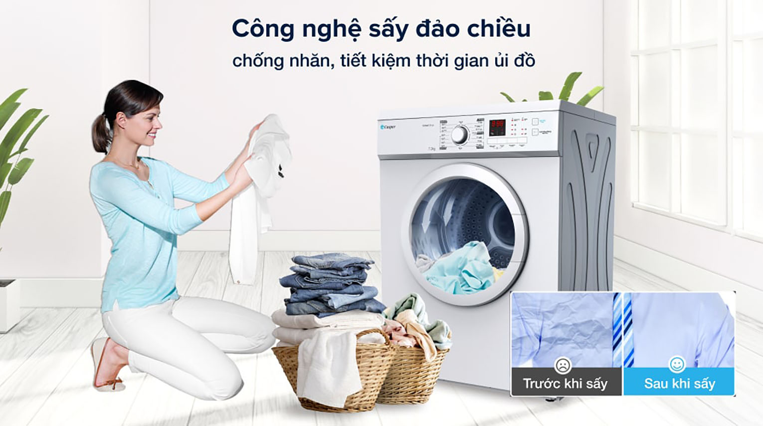 Máy sấy thông hơi Casper 7.2 Kg TD-72VWD - Sấy đảo chiều