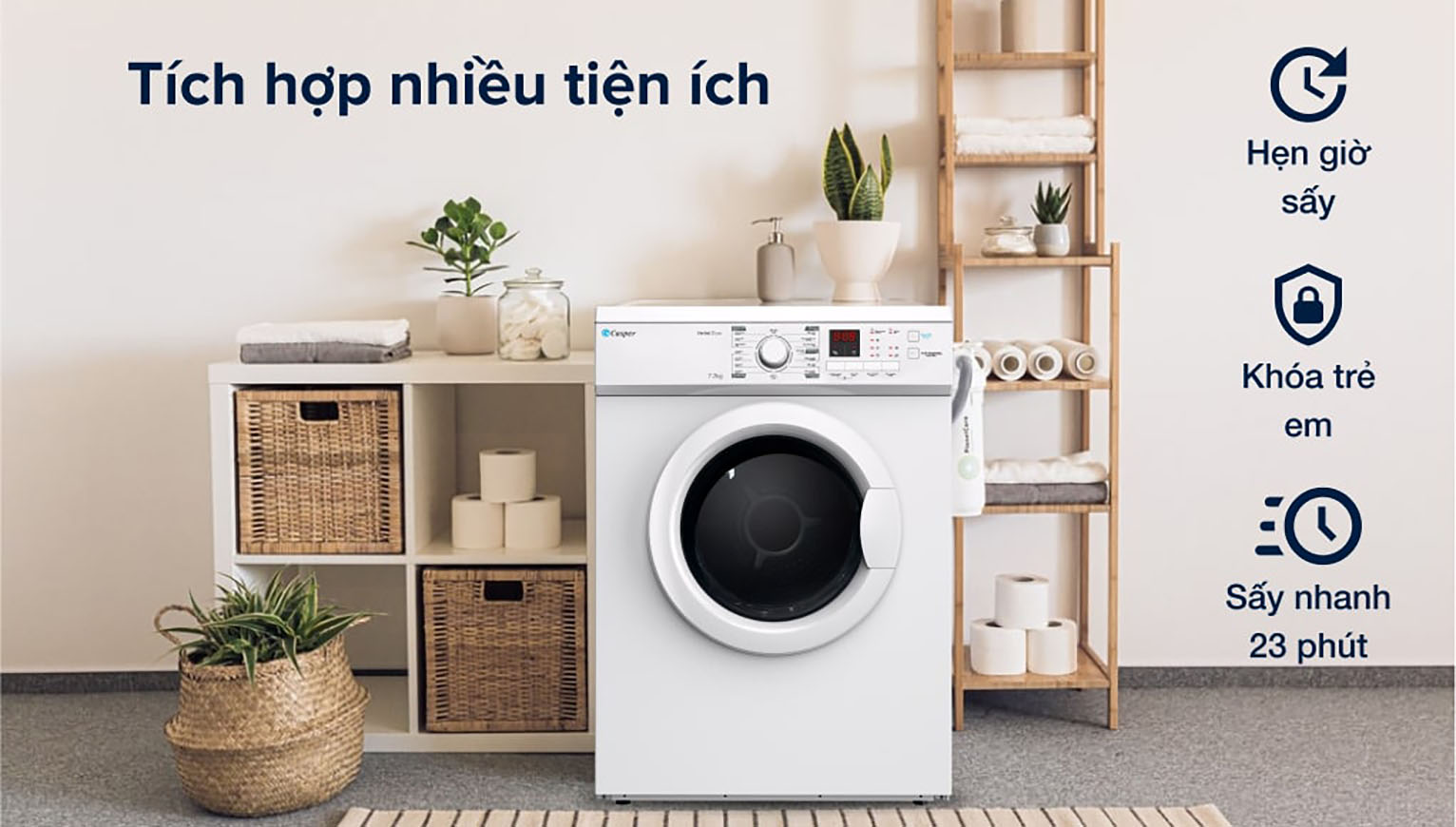 Máy sấy thông hơi Casper 7.2 Kg TD-72VWD - Tiện ích