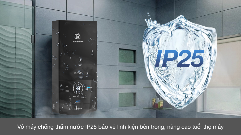 Máy nước nóng trực tiếp Ariston 4500W AURES TOP 4.5P - Chuẩn chống thấm IP25 bảo vêj an toàn linh kiện bên trong. Máy nước nóng trực tiếp Ariston 4500W AURES TOP 4.5P - Chuẩn chống thấm IP25 bảo vêj an toàn linh kiện bên trong.