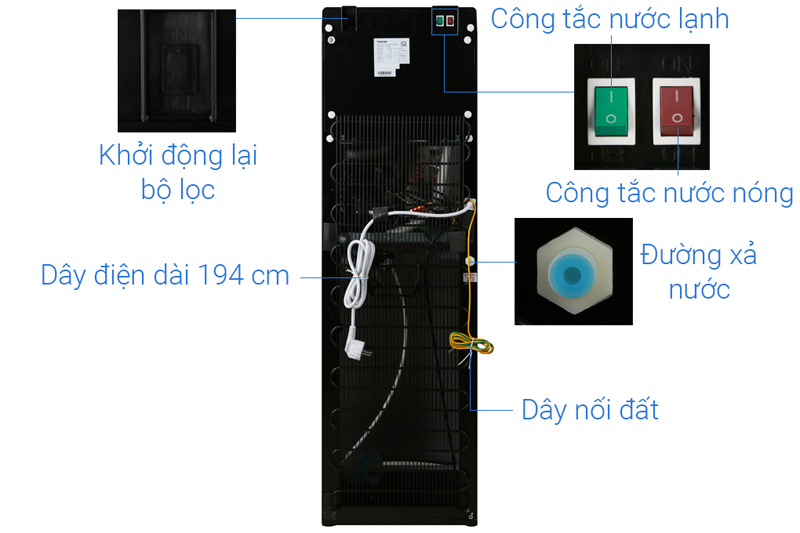 Công tắc nóng/lạnh riêng biệt - Máy nước nóng lạnh Toshiba RWF-W1830BV(K)