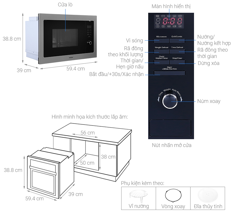 Lò vi sóng có nướng lắp âm Hafele HM-B38A (535.34.000) 25 lít