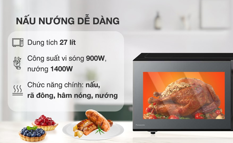 Công suất, dung tích - Lò vi sóng có nướng Panasonic NN-CT66MBYUE 27 lít