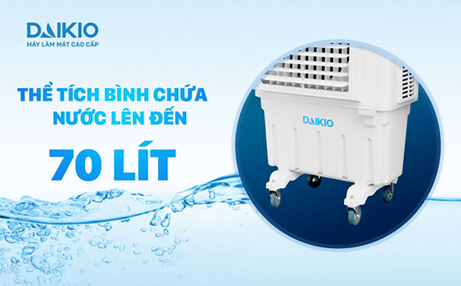 bình chứa của máy làm mát cao cấp daikio lên tới 70 lít