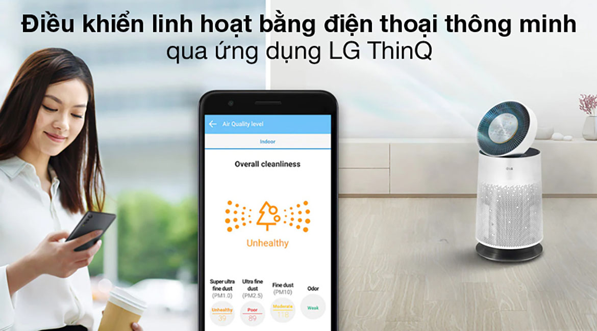 Điều khiển trên smartphone - Máy lọc không khí LG PuriCare AS65GDWH0.ABAE