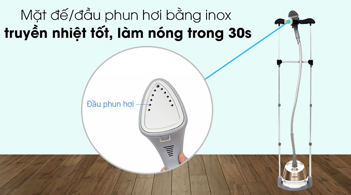 Mặt đế bằng inox bóng sáng - Bàn ủi hơi nước đứng Kangaroo KG-75B6