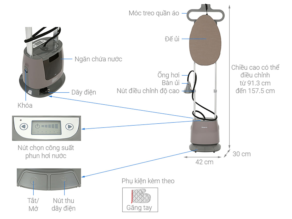 Thông số kỹ thuật Bàn ủi hơi nước đứng Kangaroo KG-75B11