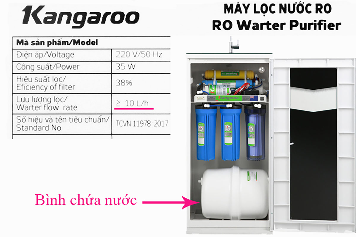 Công suất đủ dùng gia đình - Máy lọc nước RO Kangaroo KG08G5VTU 8 lõi