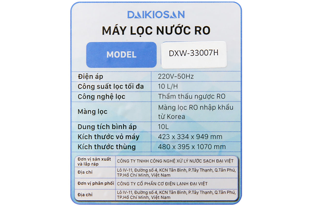 Phù hợp nhu cầu gia đình - Máy lọc nước RO Daikiosan DXW-33007H