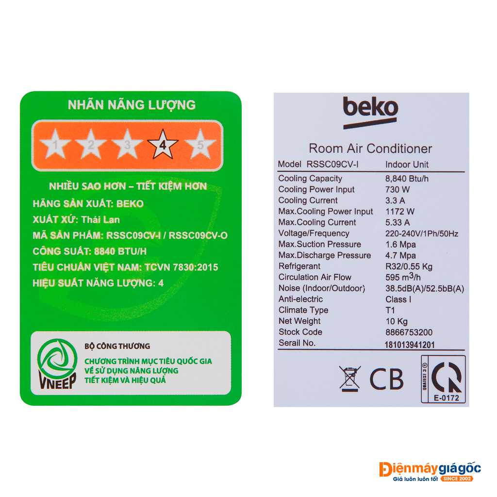 Máy lạnh Beko RSSC09CV 1.0 HP (1 Ngựa)