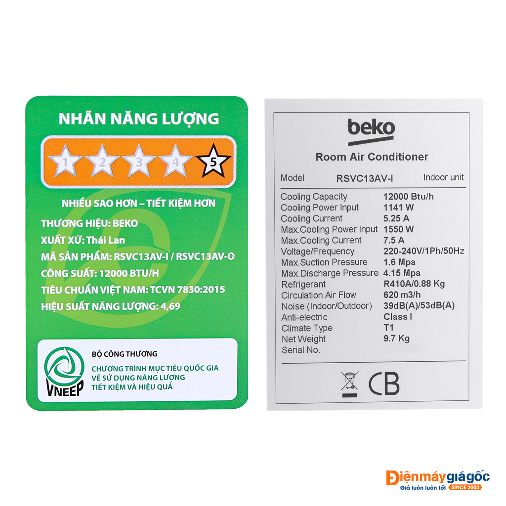 Máy lạnh Beko RSVC13AV Inverter 1.5 HP (1.5 Ngựa)