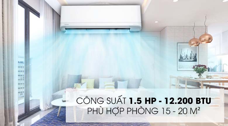 Công suất 1.5 HP cho phòng 15 - 20 m2 - Máy lạnh Toshiba Inverter 1.5 HP RAS-H13J2KCVRG-V Mẫu 2019