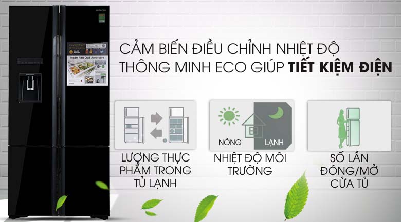 Tiết kiệm điện hơn với cảm biến Eco - Tủ lạnh Hitachi Inverter 587 lít R-WB730PGV6X GBK