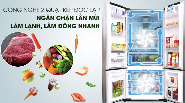 Làm lạnh nhanh hơn với hệ thống làm lạnh kép - Tủ lạnh Hitachi Inverter 587 lít R-WB730PGV6X GBK