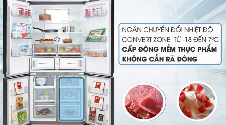 Ngăn chuyển đổi linh hoạt Convert Zone và cấp đông mềm -3 độ C bảo quản thực phẩm tươi sống không cần rã đông - Tủ lạnh Toshiba Inverter 622 lít GR-RF646WE-PGV(24) Mẫu 2019