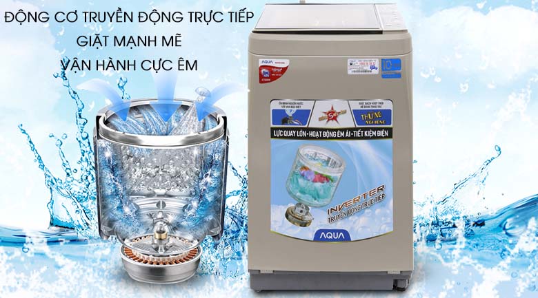 Động cơ truyền động trực - Máy giặt Aqua Inverter 9 kg AQW-D901BT N