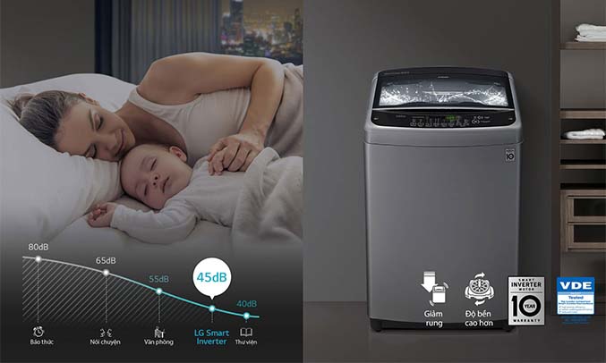 Máy giặt LG 10.5 kg T2350VS2W giảm rung ồn