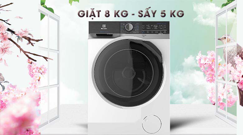 Khối lượng giặt 8 kg, khối lượng sấy 5 kg - Máy giặt sấy Electrolux Inverter 8 kg EWW8023AEWA