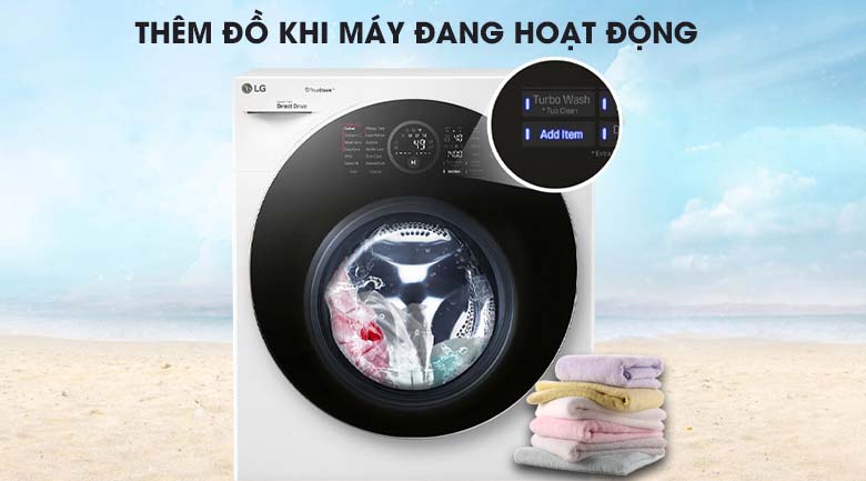 Thêm đồ trong khi giặt qua nút nhấn Add item - Máy giặt sấy LG TWINWash Inverter 10.5 kg FG1405H3W1 & TG2402NTWW