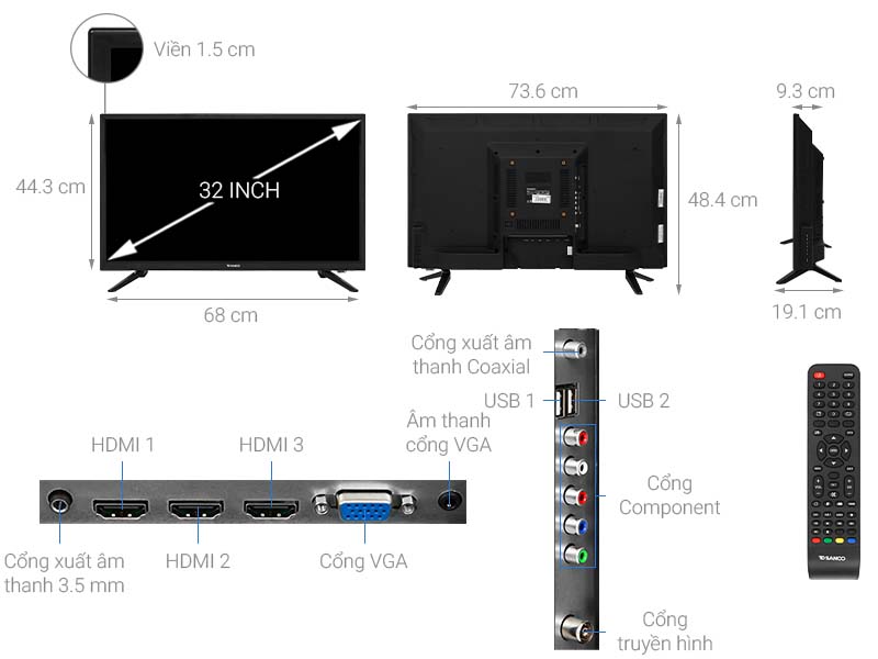 Thông số kỹ thuật Tivi Sanco 32 inch H32T200